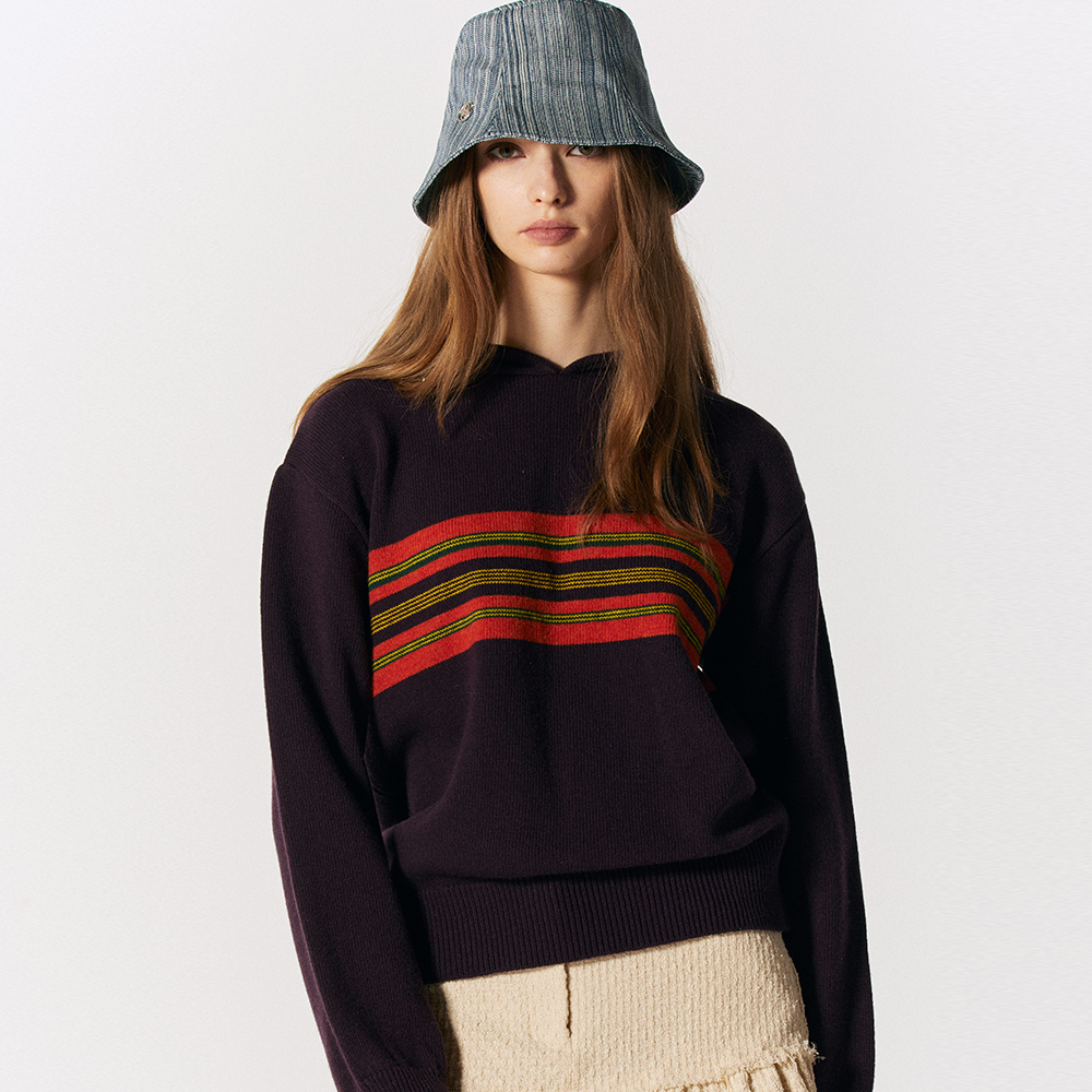 PRIZM Stripe Knit Hoodie [HUCKLEBERRY]